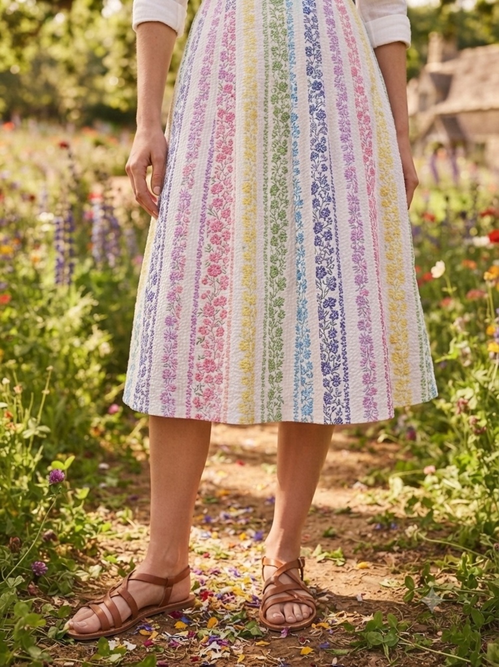Paul Smith Pastel EStriped A-Line Cotton Midi Skirt 44